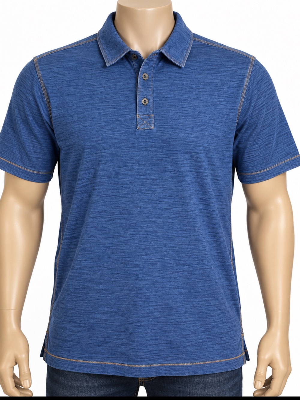 Saks Fifth Avenue Men’s XL Blue Slub Cotton Polo Quiet Luxury